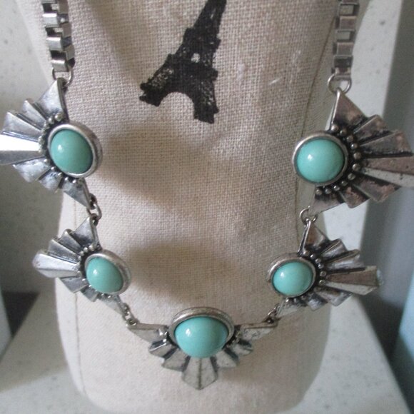 Squash Blossom Style Necklace Silver Toned - Picture 2 of 6